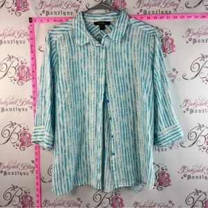 Bellina shirt blue and White Striped Button-Down Shirt shiny buttons